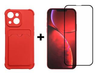 9D SKLO + PÚZDRO 2v1 pre Apple iPhone 13 - Card Armor červené