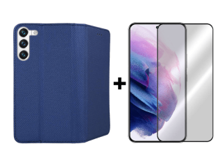 9D SKLO + PÚZDRO 2v1 pre Samsung Galaxy S22 - Knižkové Smart Magnet modré