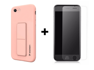 SKLO + PÚZDRO 2v1 pre iPhone 7, 8, SE 2 -  Silikónový Kickstand ružový