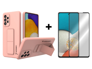 9D SKLO + PÚZDRO 2v1 pre Samsung Galaxy A53 5G - Kickstand ružové