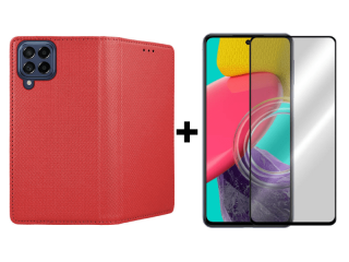 9D SKLO + PÚZDRO 2v1 pre Samsung Galaxy M53 5G - Knižkové Smart Magnet červené