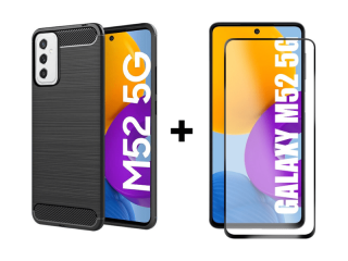 9D SKLO + PUZDRO 2v1 pre Samsung Galaxy M52 5G - carbon čierne