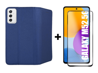 9D SKLO + PUZDRO 2v1 pre Samsung Galaxy M52 5G - Knižkové Smart Magnet modré