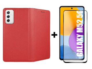 9D SKLO + PUZDRO 2v1 pre Samsung Galaxy M52 5G - Knižkové Smart Magnet červené