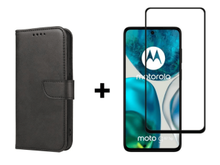 9D SKLO + PUZDRO pre Motorola Moto G82 5G - Knižkové Solid čierne