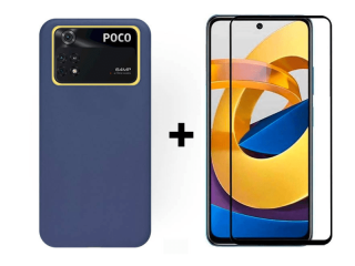 SKLO + PÚZDRO 2v1 pre Xiaomi Poco M4 Pro - Silikónové modré