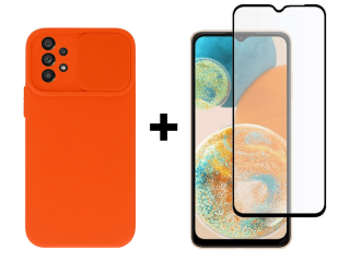 SKLO + PUZDRO 2v1 pre Samsung Galaxy A23 / A23 5G - Tvrdené Camshield orange