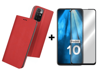 9D SKLO + PUZDRO 2v1 pre Xiaomi Redmi 10 / Redmi 10 2022 - Smart Magnet červené