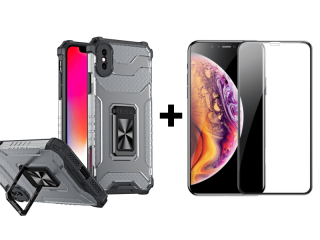 9D SKLO + PUZDRO 2v1 pre Apple iPhone X , XS - Ring Armor čierne