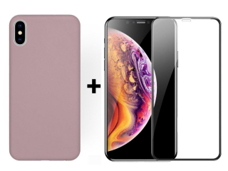 9D SKLO + PUZDRO 2v1 pre Apple iPhone X, XS - Silikónové powder ružové