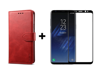 9D SKLO + PUZDRO 2v1 pre Samsung Galaxy S9 Plus - Knižkové Solid červené