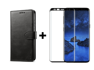 9D SKLO + PÚZDRO 2v1 pre Samsung Galaxy S9 - Knižkové Solid čierne