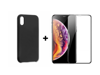 9D SKLO + PÚZDRO 2v1 pre Apple iPhone X, XS - silikónové čierne