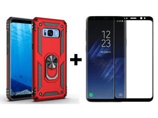 9D SKLO + PUZDRO 2v1 pre Samsung Galaxy S8 Plus - Ring Armor červené