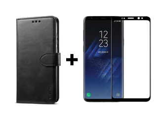 9D SKLO + PUZDRO 2v1 pre Samsung Galaxy S8 Plus - Knižkové Solid čierne