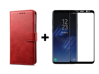 9D SKLO + PUZDRO 2v1 pre Samsung Galaxy S8 Plus - Knižkové Solid červené