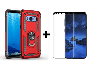 9D SKLO + PUZDRO 2v1 pre Samsung Galaxy S8 - Ring Armor červené