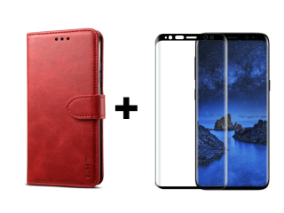 9D SKLO + PUZDRO 2v1 pre Samsung Galaxy S8 - Knižkové solid červené