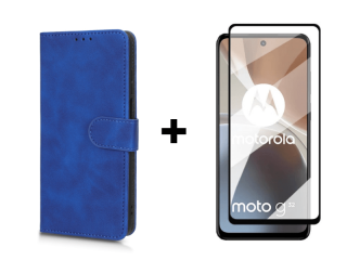 9D SKLO + PUZDRO 2v1 pre Motorola Moto G32 - Knižkové Solid modré