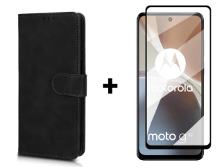 9D SKLO + PUZDRO 2v1 pre Motorola Moto G32 - Knižkové Solid čierne