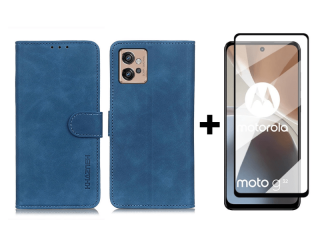9D SKLO + PUZDRO 2v1 pre Motorola Moto G32 - Knižkové KHAZNEH modré