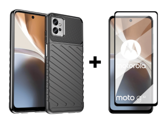 9D SKLO + PUZDRO 2v1 pre Motorola Moto G32 - Tvrdené Thunder čierne