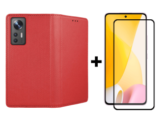 SKLO + PUZDRO 2v1 pre Xiaomi 12 Lite - Knižkové Magnet červené