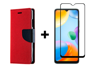 SKLO + PÚZDRO 2v1 pre Xiaomi Redmi 10C - Knižkové Fancy červené