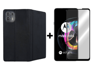9D SKLO + PÚZDRO 2v1 pre Motorola Moto Edge 20 Lite - Knižkové Magnet čierne