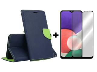 9D SKLO + PUZDRO 2v1 pre Samsung Galaxy A22 5G - Knižkové Fancy modro zelené