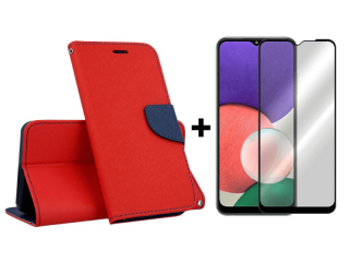 9D SKLO + PUZDRO 2v1 pre Samsung Galaxy A22 5G - Knižkové Fancy červené