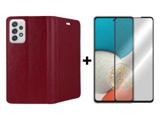 9D SKLO + PÚZDRO 2v1 pre Samsung Galaxy A53 5G - Knižkové Smart Magnet bordové