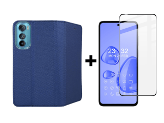 9D SKLO + PUZDRO 2v1 pre Motorola Edge 30 - Knižkové Smart Magnet modré