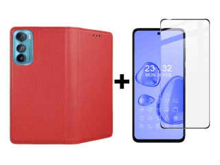 9D SKLO + PUZDRO 2v1 pre Motorola Edge 30 - Knižkové Smart Magnet červené