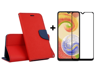 SKLO + PUZDRO 2v1 pre Samsung Galaxy A13 5G / A04s - Knižkové FANCY červené