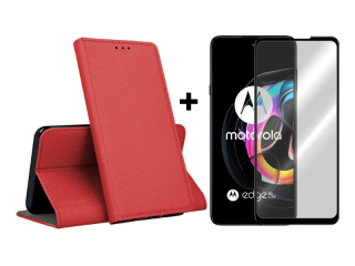 9D SKLO + PUZDRO 2v1 pre Motorola Moto Edge 20 Lite - Knižkové Magnet červené