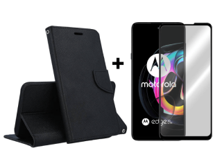 9D SKLO + PUZDRO 2v1 pre Motorola Moto Edge 20 Lite - Knižkové Fancy čierne