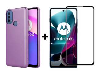 SKLO + PUZDRO pre Motorola Moto E20 / E30 / E40 - Silikónové Metallic fialové