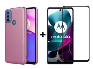 SKLO + PUZDRO pre Motorola Moto E20 / E30 / E40 - Silikónové Metallic ružové