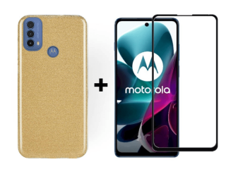 SKLO + PUZDRO pre Motorola Moto E20 / E30 / E40 - Silikónové Glitter zlaté