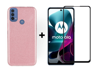 SKLO + PUZDRO pre Motorola Moto E20 / E30 / E40 - Silikónové Glitter ružové