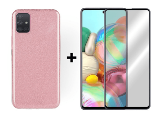 9D SKLO + PUZDRO 2v1 pre Samsung Galaxy A71 - Glitter ružové