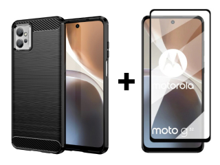 9D SKLO + PUZDRO 2v1 pre Motorola Moto G32 - Silikónové Carbon čierne