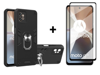 9D SKLO + PUZDRO 2v1 pre Motorola Moto G32 - Tvrdené Ring Armor čierne