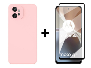9D SKLO + PUZDRO 2v1 pre Motorola Moto G32 - Silikónové ružové