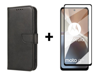 9D SKLO + PUZDRO 2v1 pre Motorola Moto G32 - Knižkové STAND čierne
