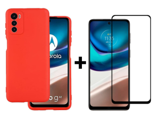 9D SKLO + PUZDRO 2v1 pre Motorola Moto G42 - Silikónové červené