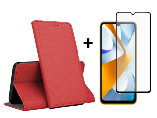 SKLO + PUZDRO 2v1 pre Xiaomi Poco C40 - Knižkové Magnet červené
