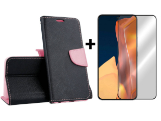 SKLO + PUZDRO 2v1 pre Samsung Galaxy S23 5G - Knižkové FANCY čierno ružové