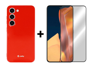 SKLO + PUZDRO 2v1 pre Samsung Galaxy S23 5G - Silikónové Jelly červené